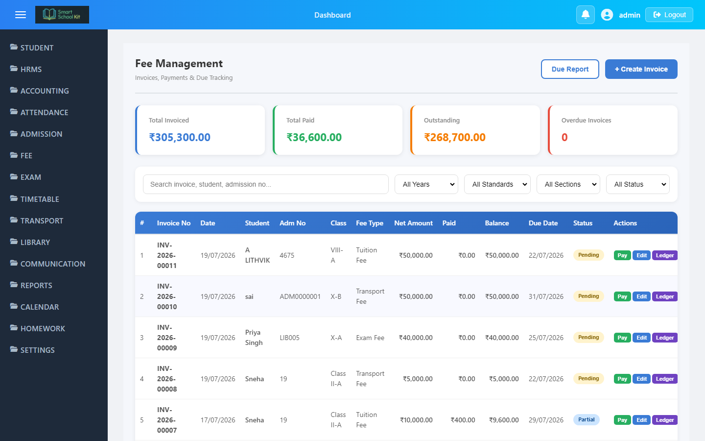 Fee collection screenshot